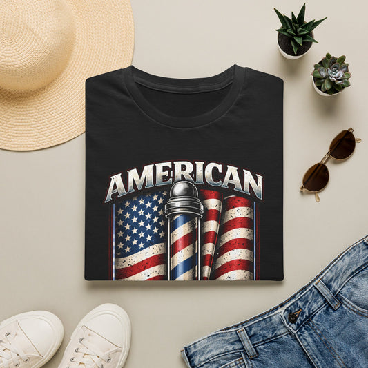 American Barber T-Shirt — Vintage Flag Barber Pole Tee