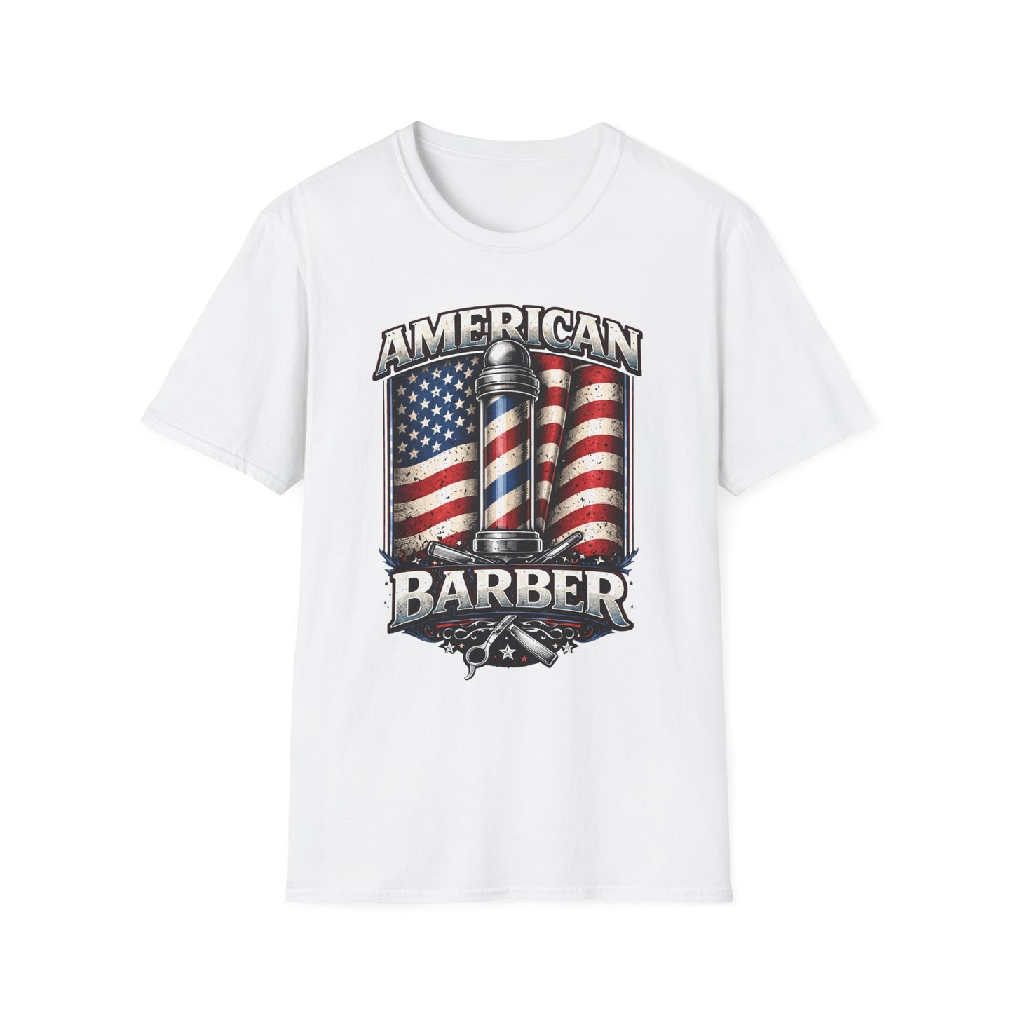 American Barber T-Shirt — Vintage Flag Barber Pole Tee