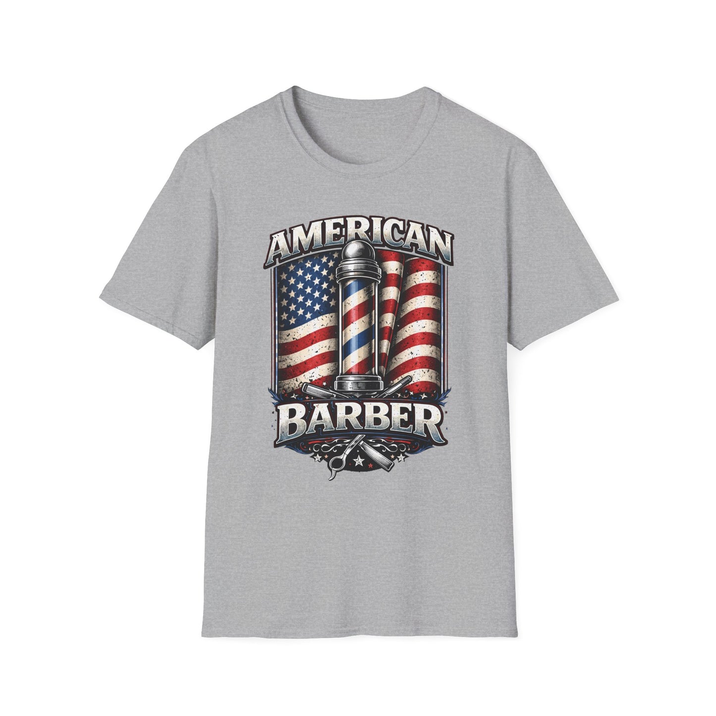 American Barber T-Shirt — Vintage Flag Barber Pole Tee