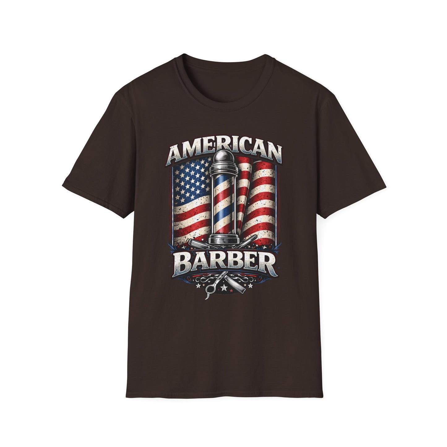 American Barber T-Shirt — Vintage Flag Barber Pole Tee