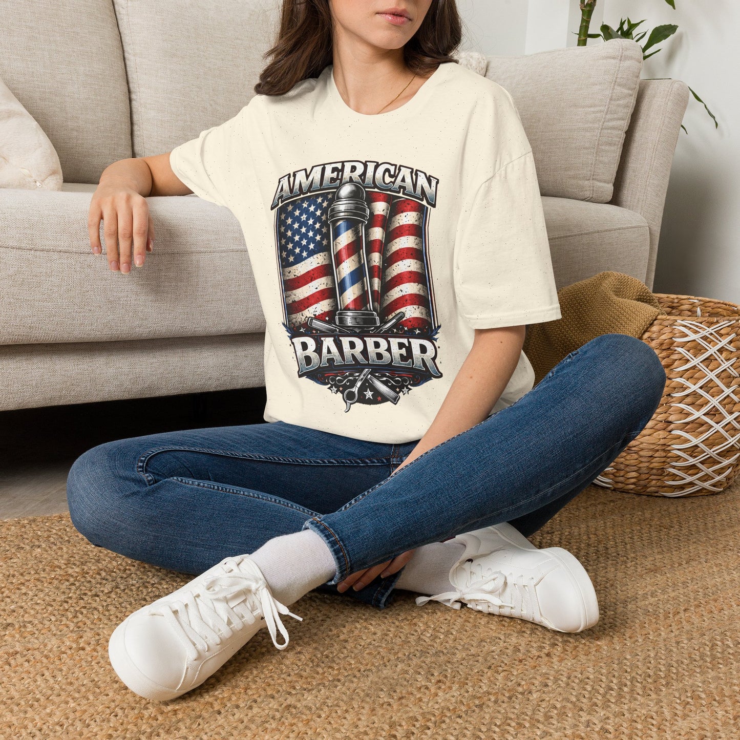American Barber T-Shirt — Vintage Flag Barber Pole Tee