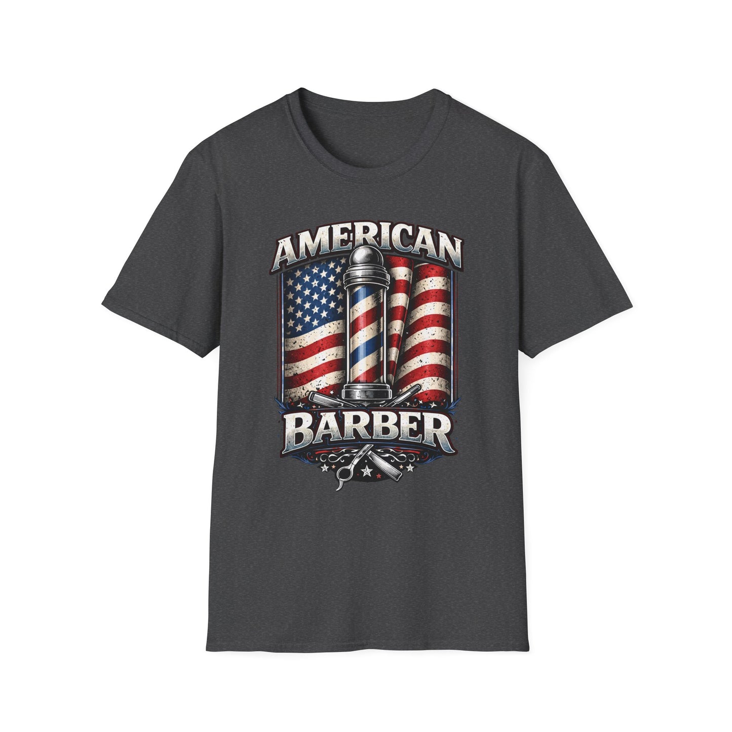 American Barber T-Shirt — Vintage Flag Barber Pole Tee
