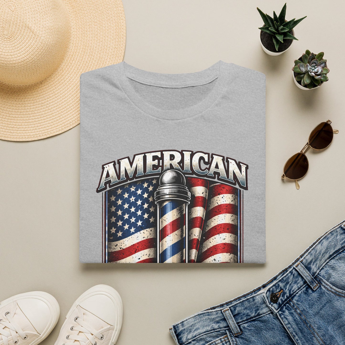 American Barber T-Shirt — Vintage Flag Barber Pole Tee