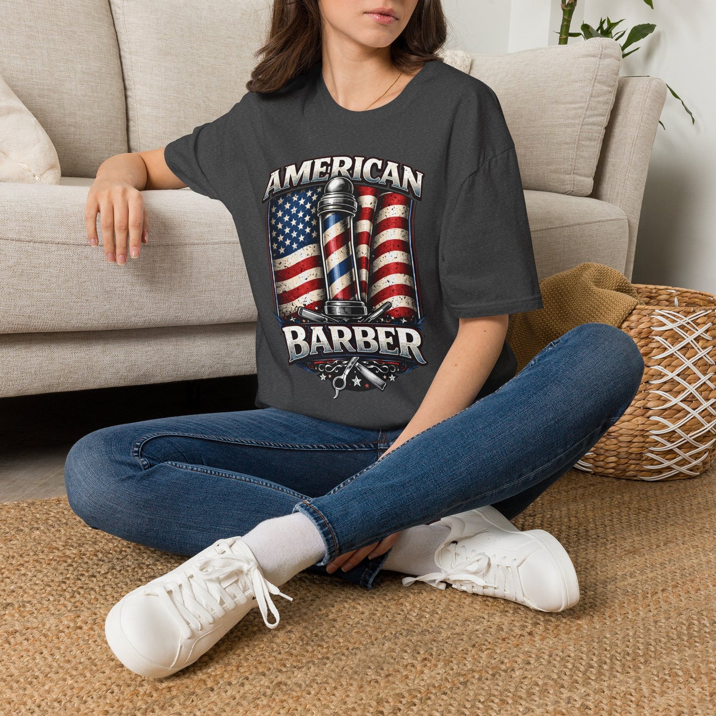 American Barber T-Shirt — Vintage Flag Barber Pole Tee
