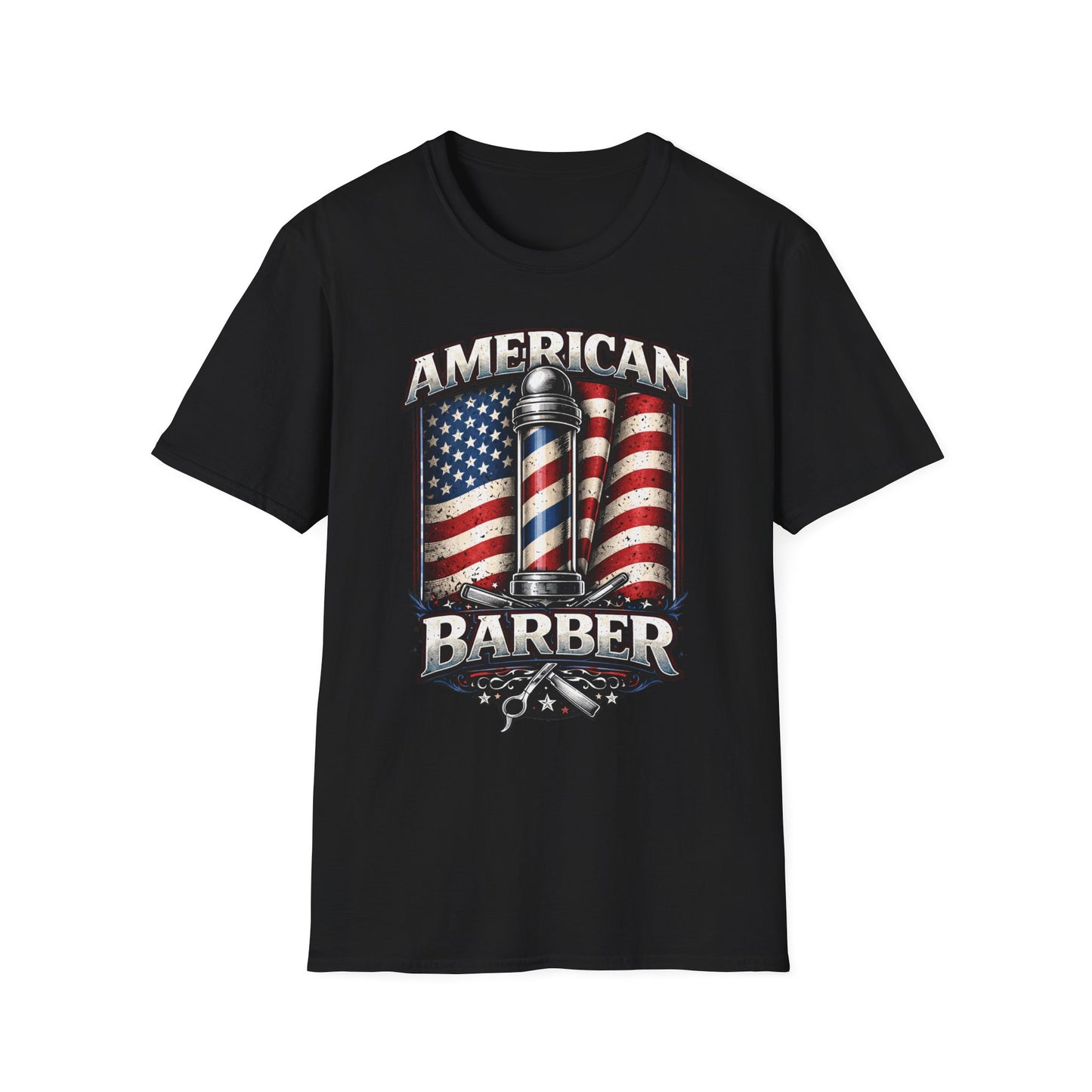 American Barber T-Shirt — Vintage Flag Barber Pole Tee