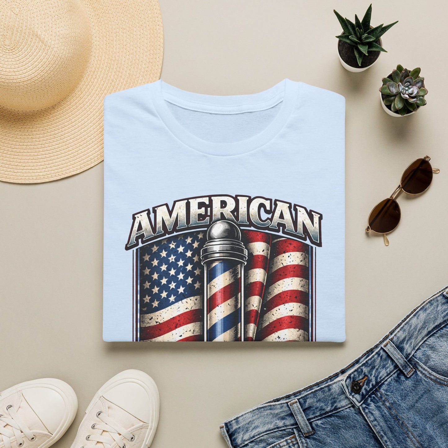 American Barber T-Shirt — Vintage Flag Barber Pole Tee