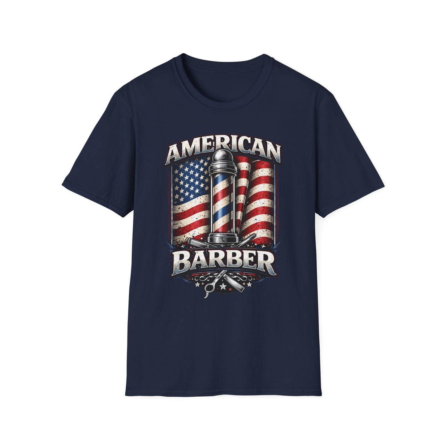 American Barber T-Shirt — Vintage Flag Barber Pole Tee