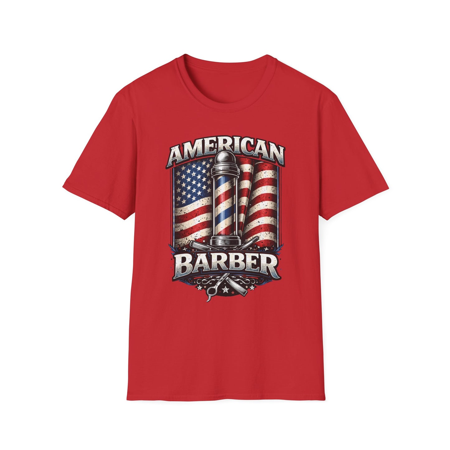 American Barber T-Shirt — Vintage Flag Barber Pole Tee