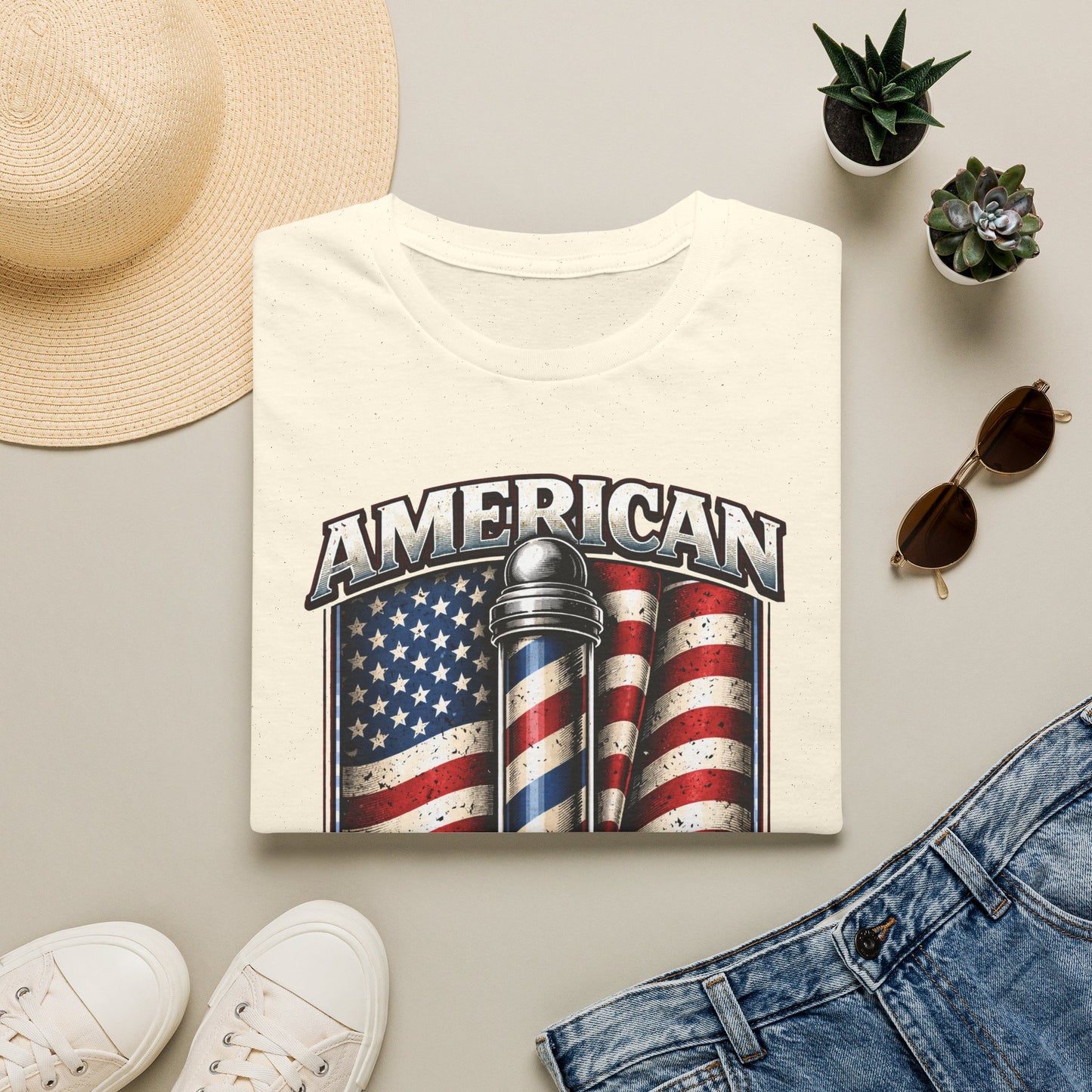 American Barber T-Shirt — Vintage Flag Barber Pole Tee