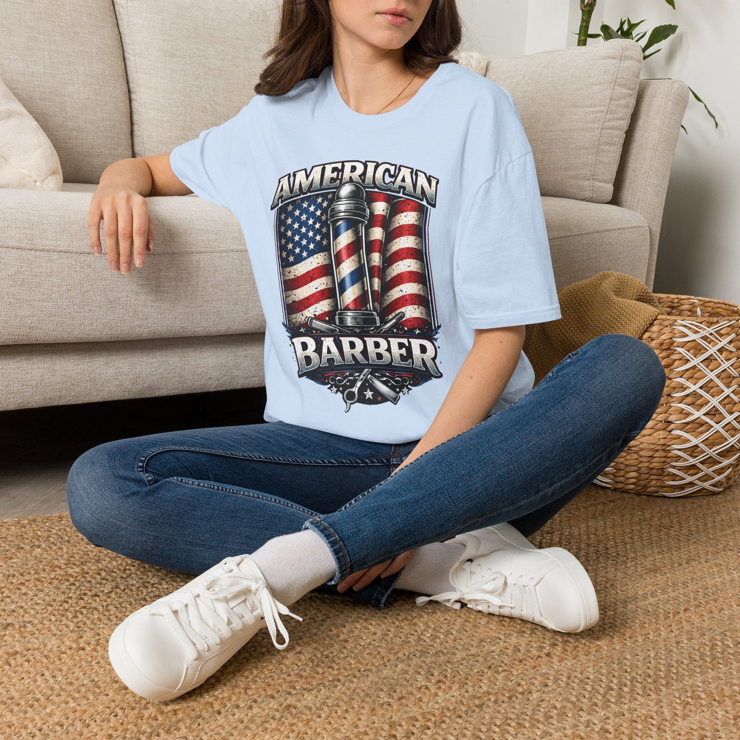 American Barber T-Shirt — Vintage Flag Barber Pole Tee