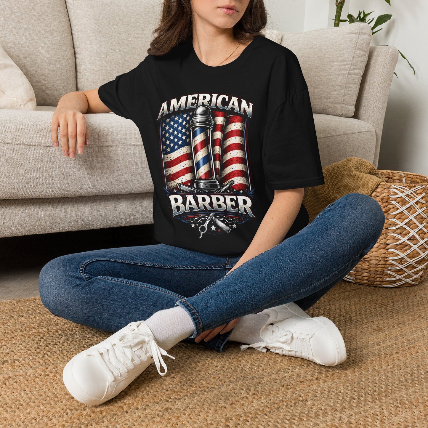 American Barber T-Shirt — Vintage Flag Barber Pole Tee