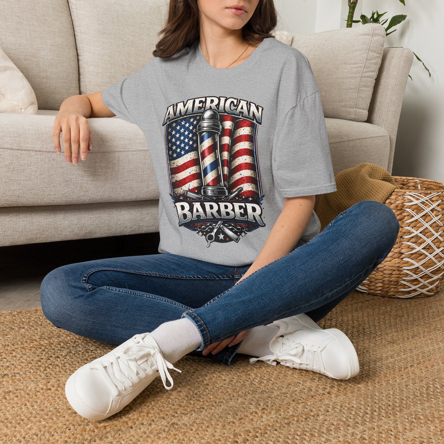 American Barber T-Shirt — Vintage Flag Barber Pole Tee