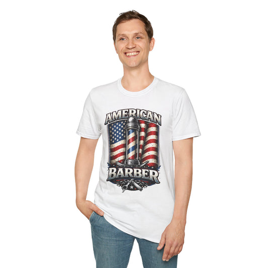 American Barber T-Shirt — Vintage Flag Barber Pole Tee