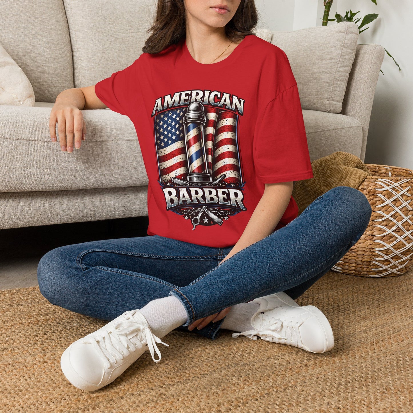 American Barber T-Shirt — Vintage Flag Barber Pole Tee