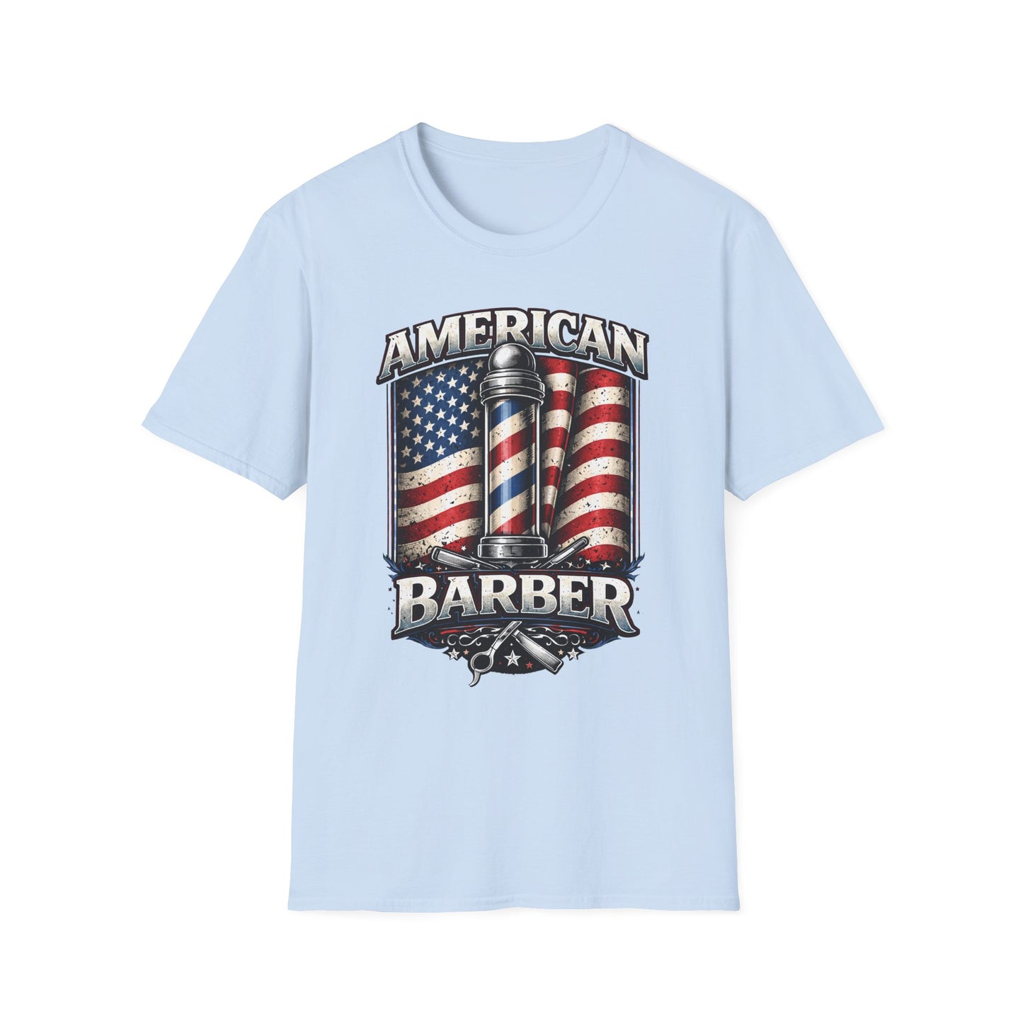 American Barber T-Shirt — Vintage Flag Barber Pole Tee