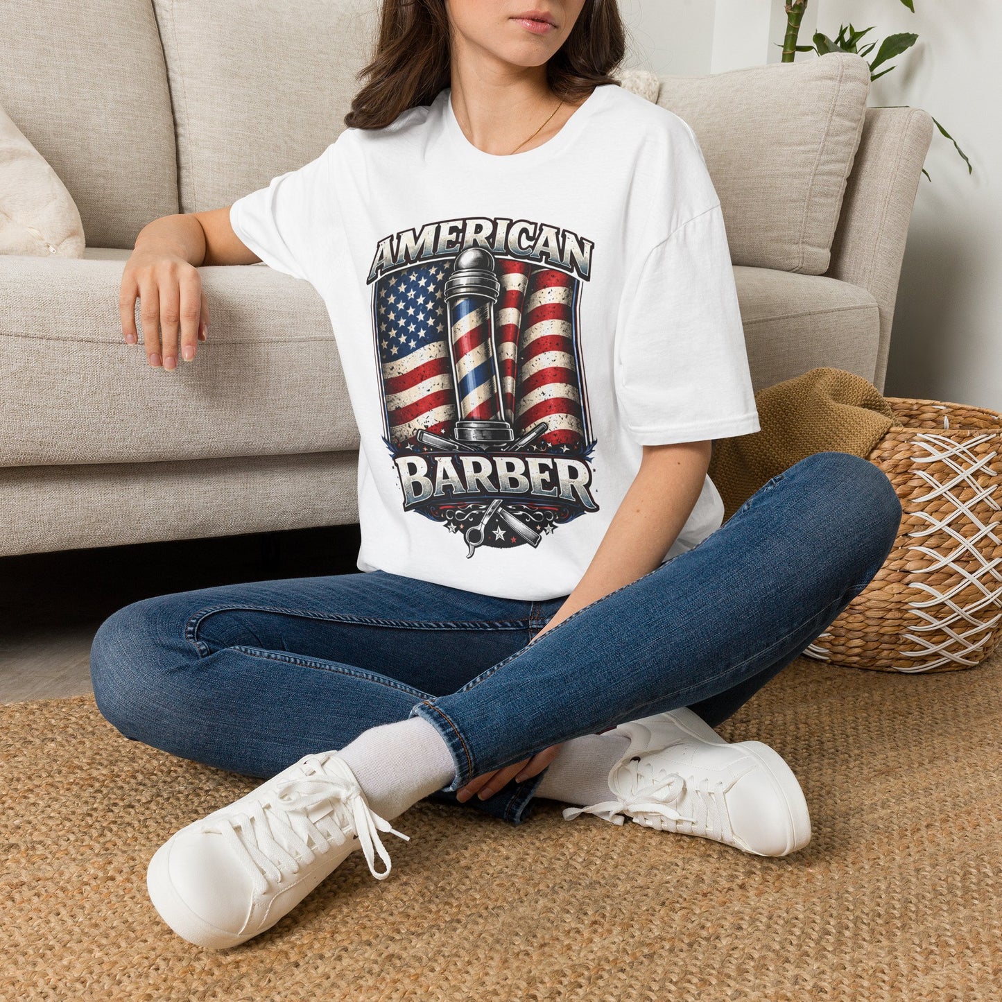American Barber T-Shirt — Vintage Flag Barber Pole Tee