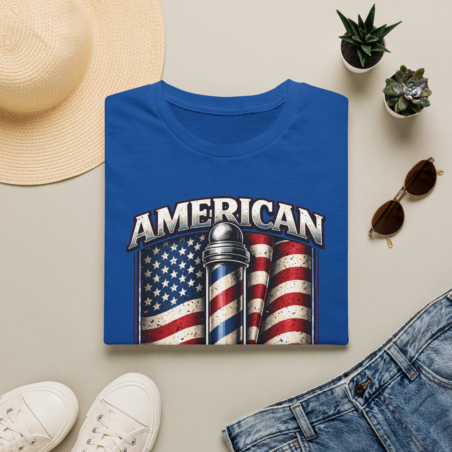 American Barber T-Shirt — Vintage Flag Barber Pole Tee