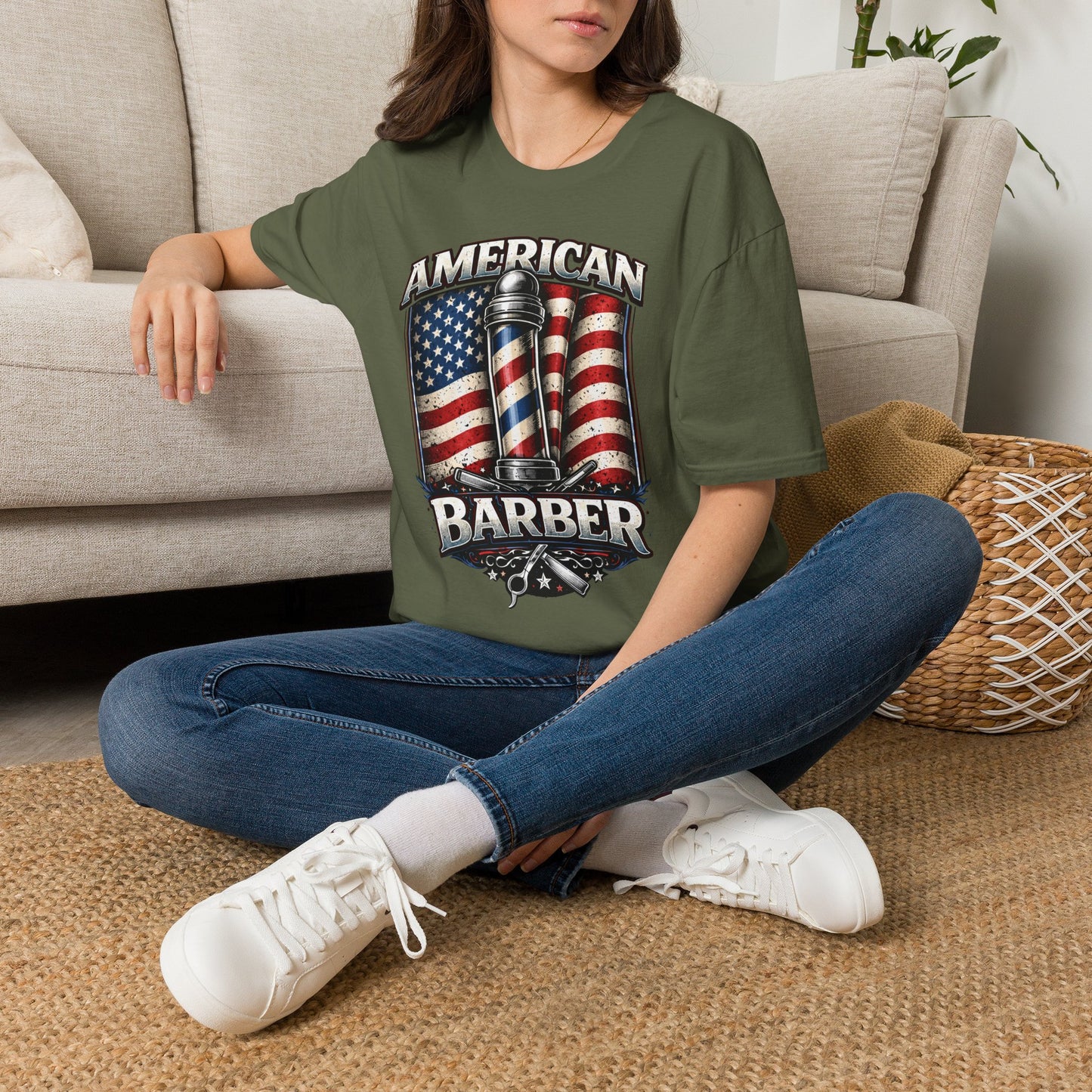 American Barber T-Shirt — Vintage Flag Barber Pole Tee