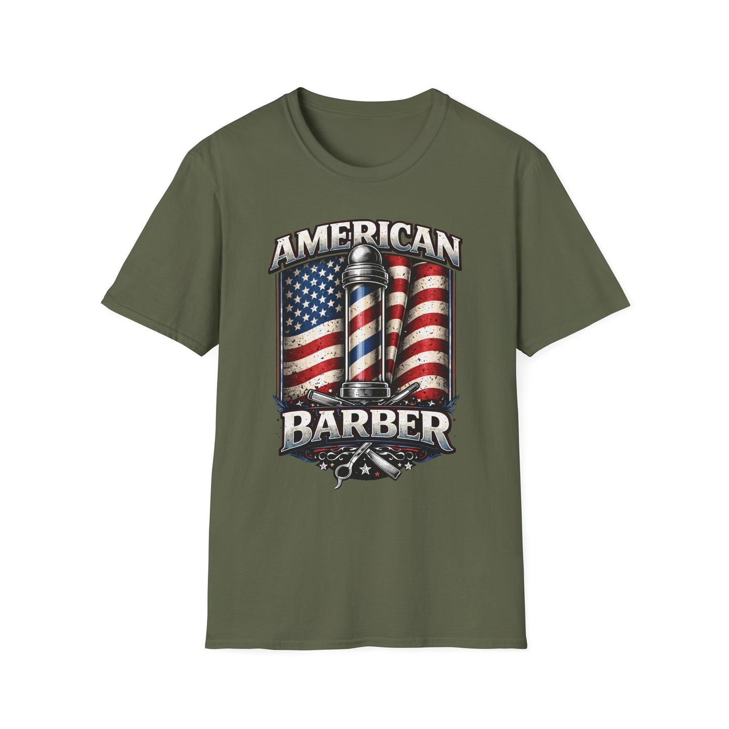 American Barber T-Shirt — Vintage Flag Barber Pole Tee