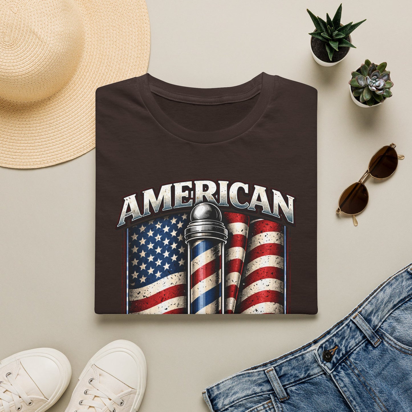 American Barber T-Shirt — Vintage Flag Barber Pole Tee