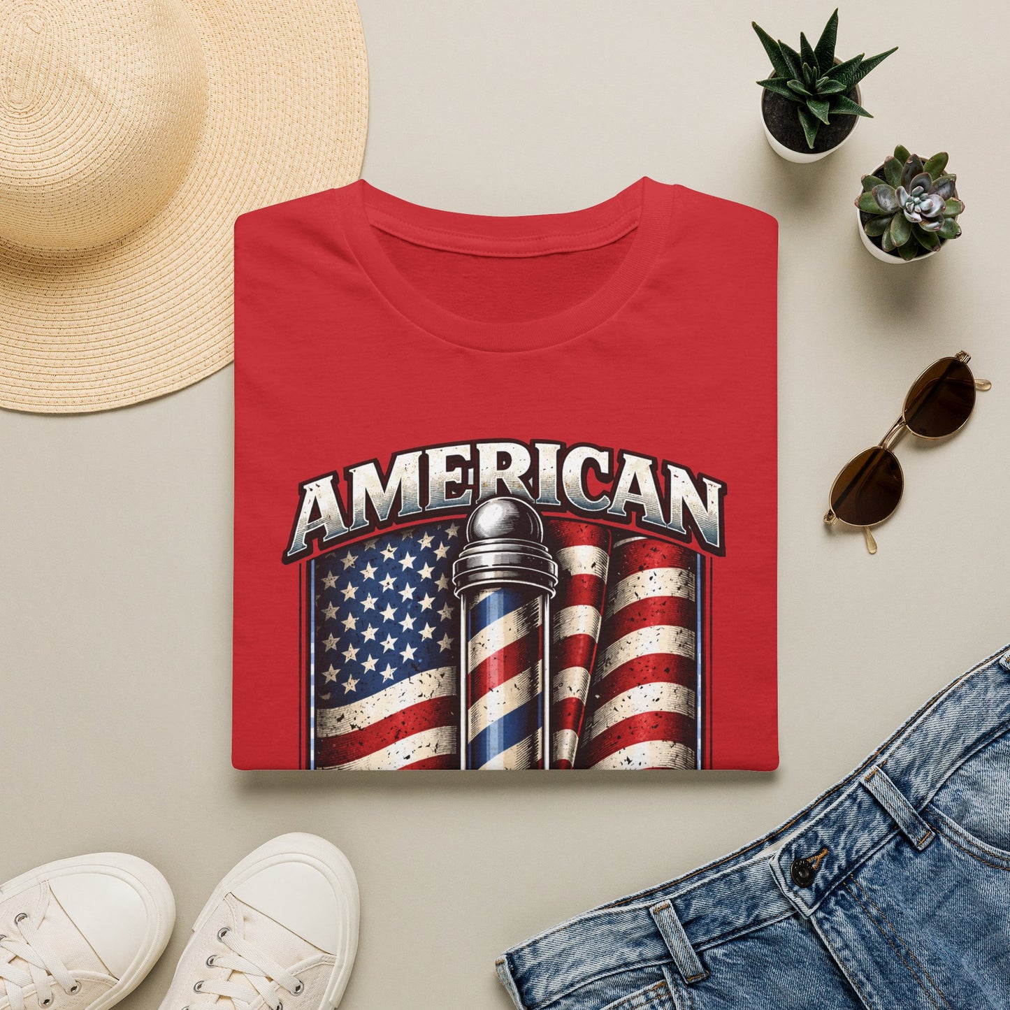 American Barber T-Shirt — Vintage Flag Barber Pole Tee