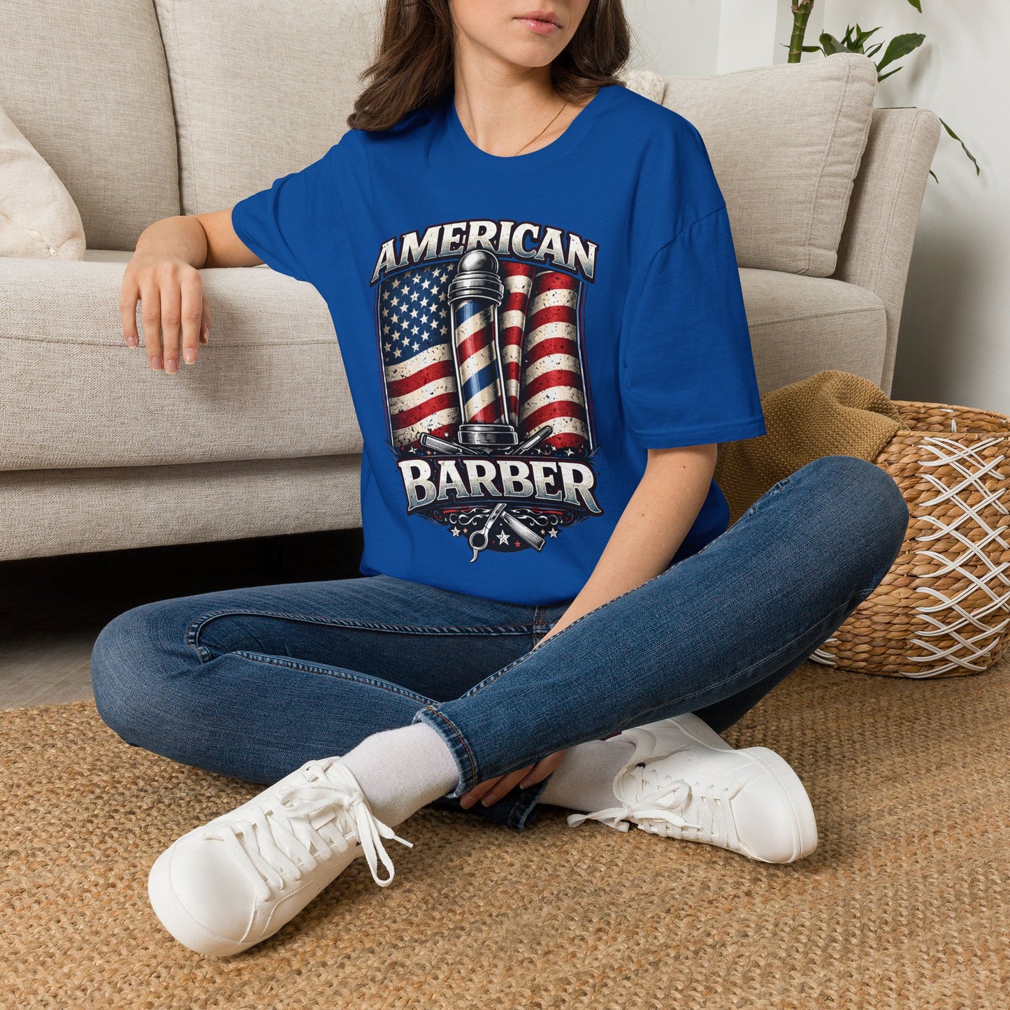 American Barber T-Shirt — Vintage Flag Barber Pole Tee